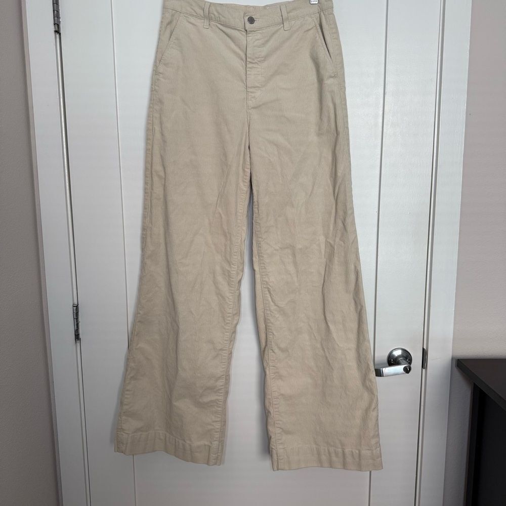 AG Adriano Goldschmied Tailored Deven Corduroy High Rise Wide Leg Pants Cream 30